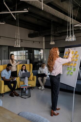 A woman teaching on a whiteboard