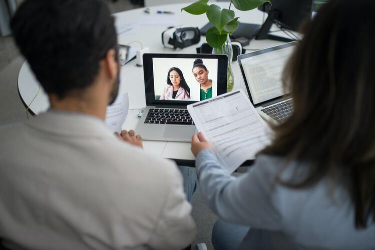 Two people video conferencing