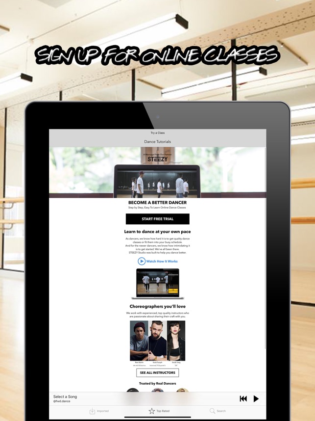 FWD Dance app on a tablet