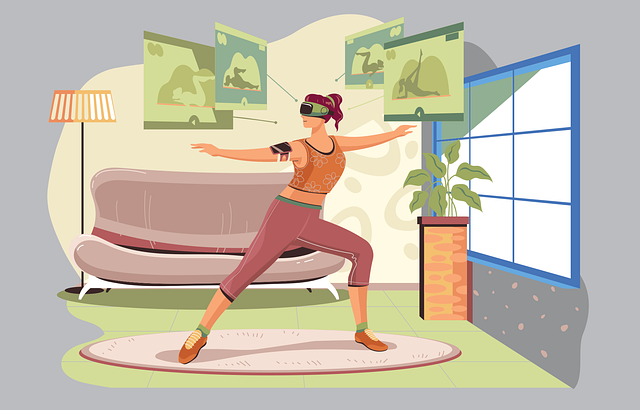 Girl exercising with VR