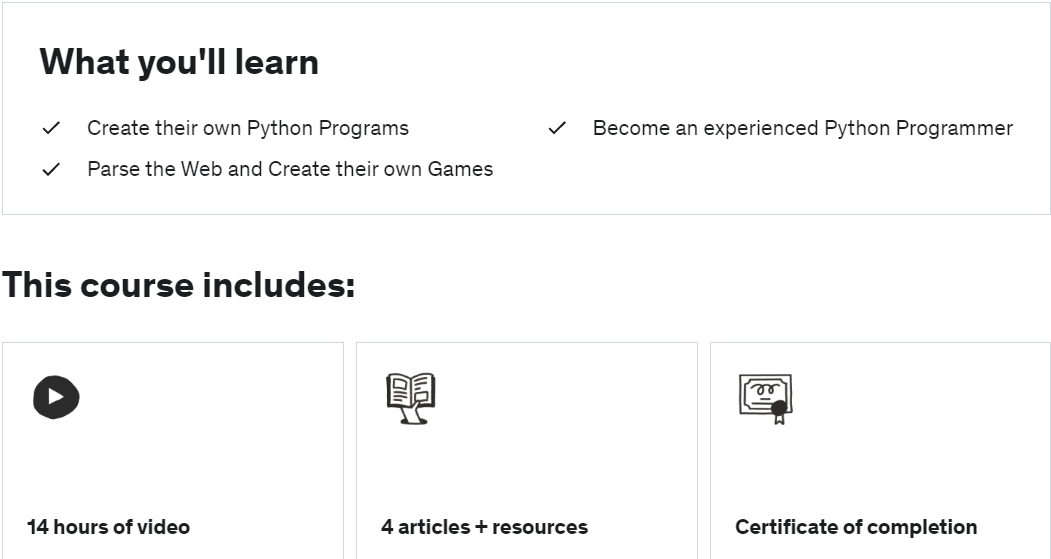 Udemy Description of Python course