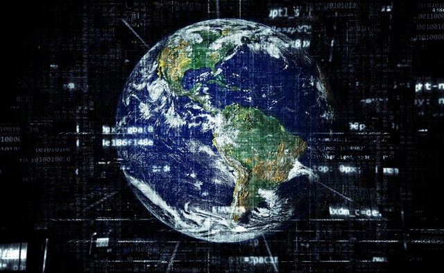 A photo of the Earth with lines depicting internet