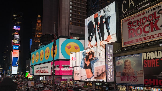 Marketing billboards on a screen