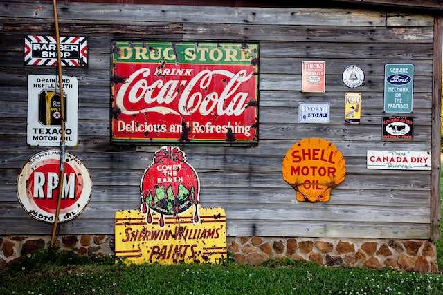 Ads on a steel wall