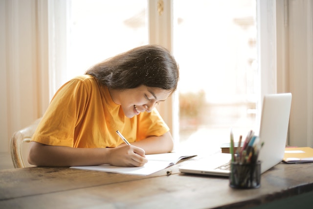 a girl studying