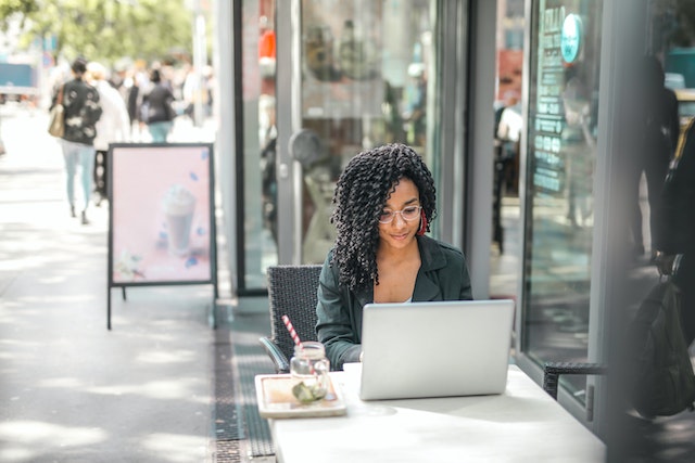 a person learning in a cafe