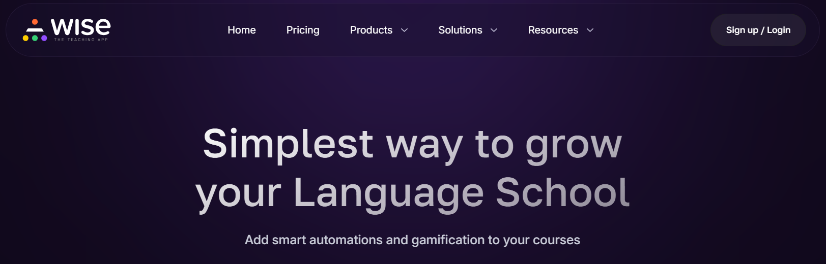 wise lms for language schools website screenshot