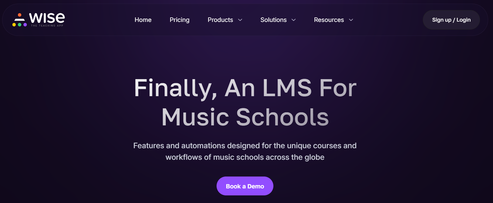 wise music school lms or an LMS for music schools website screengrab