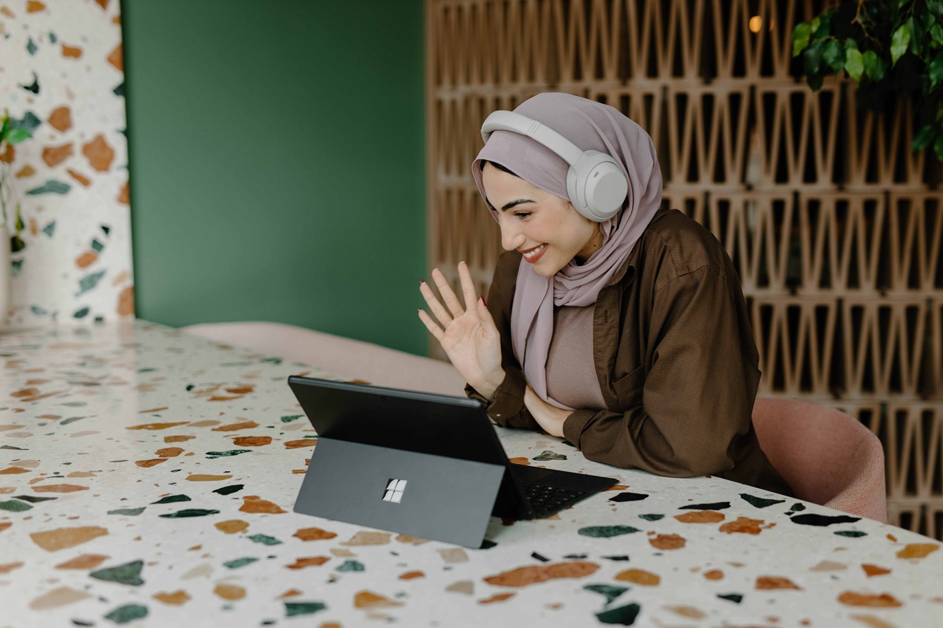 student engaging in a session held through an LMS for training