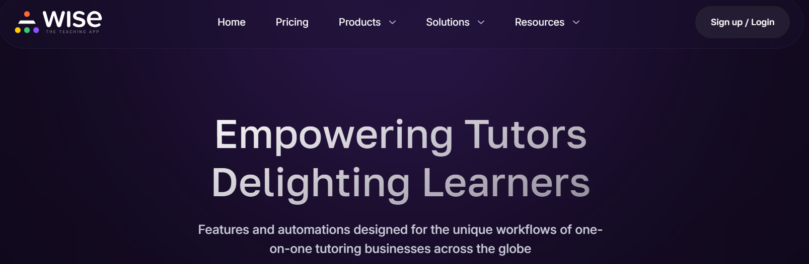 wise tutor management software website screenshot 