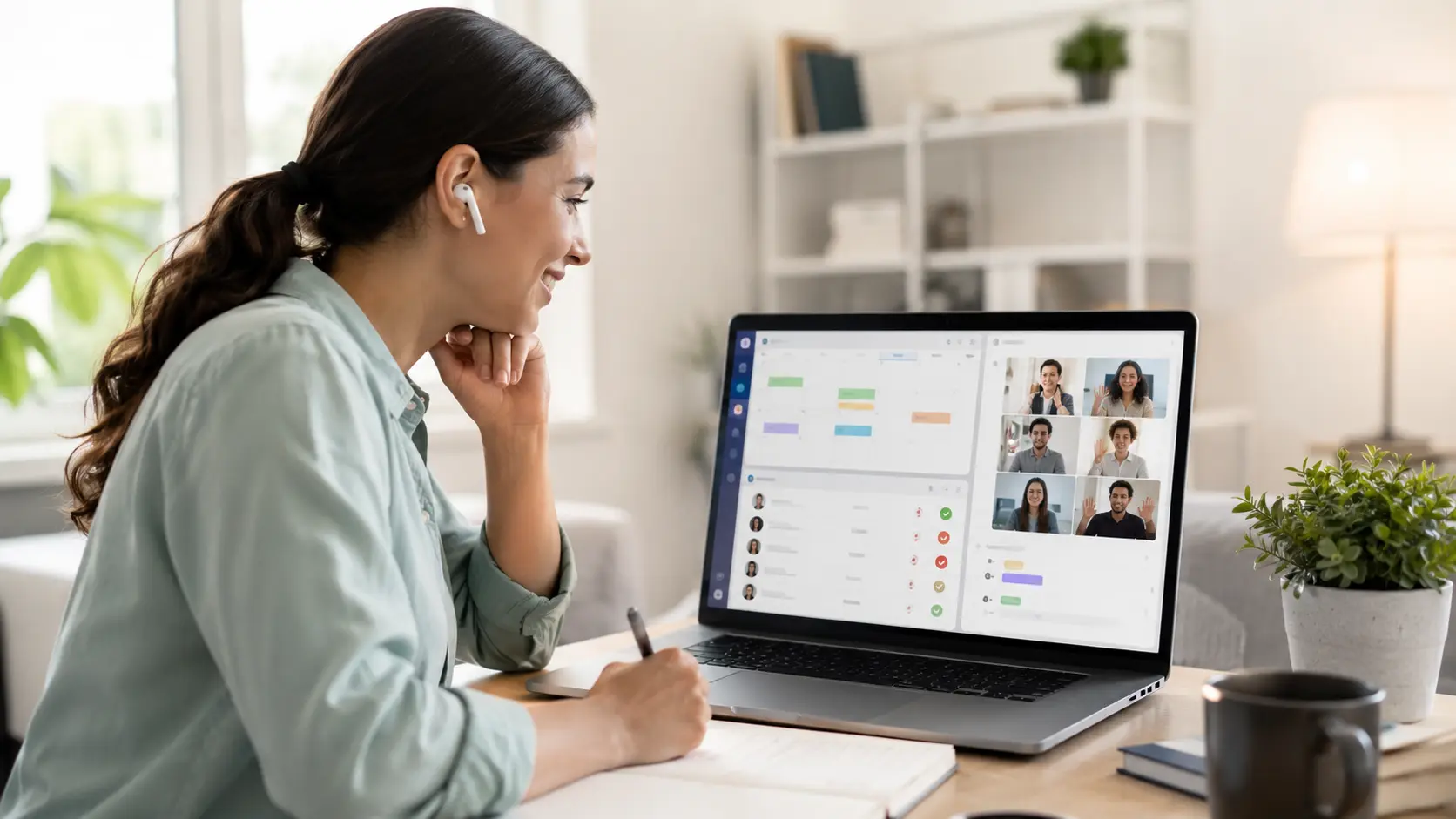 Tutor using management software to manage online lessons, schedules, attendance, and student sessions