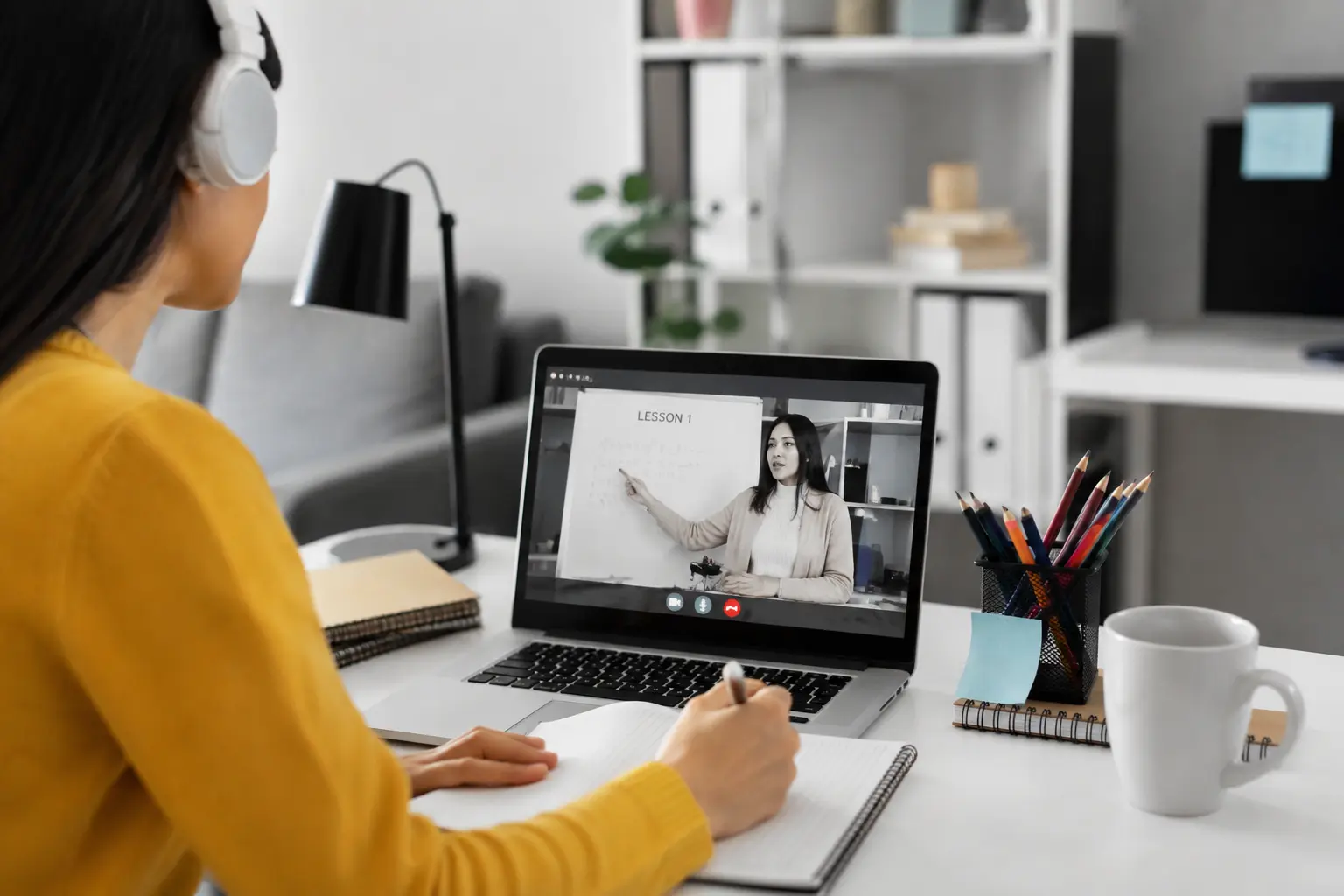 Student attending an online tutoring session through a white label tutoring platform on a branded learning portal.